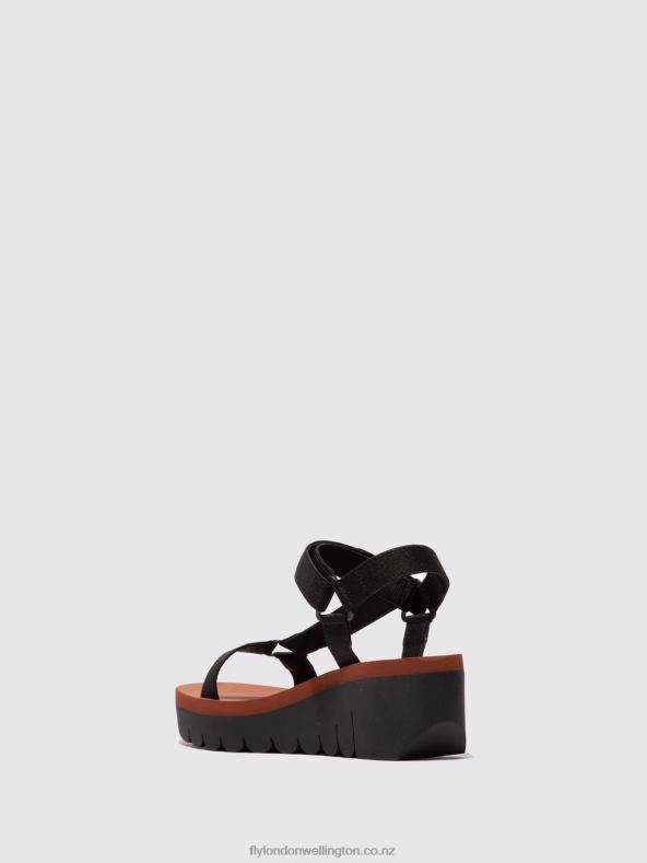 Women Fly London CUPIDO BLACK (BRICK) Velcro Sandals YEFA726 0B6X4609