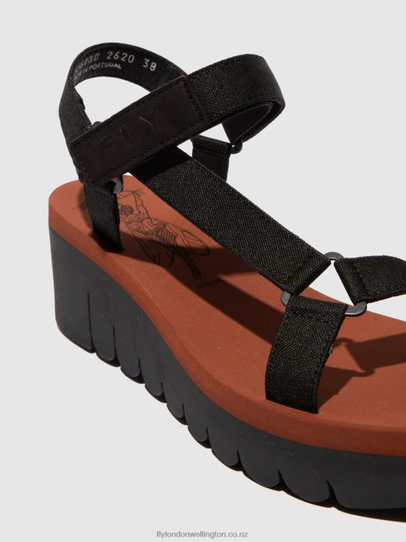 Women Fly London CUPIDO BLACK (BRICK) Velcro Sandals YEFA726 0B6X4609