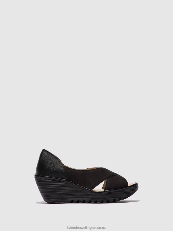 Women Fly London CUPIDO/MOUSSE BLACK Open Toe Sandals YOMA307 0B6X4597