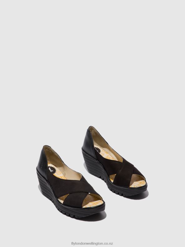 Women Fly London CUPIDO/MOUSSE BLACK Open Toe Sandals YOMA307 0B6X4597