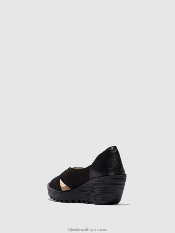 Women Fly London CUPIDO/MOUSSE BLACK Open Toe Sandals YOMA307 0B6X4597