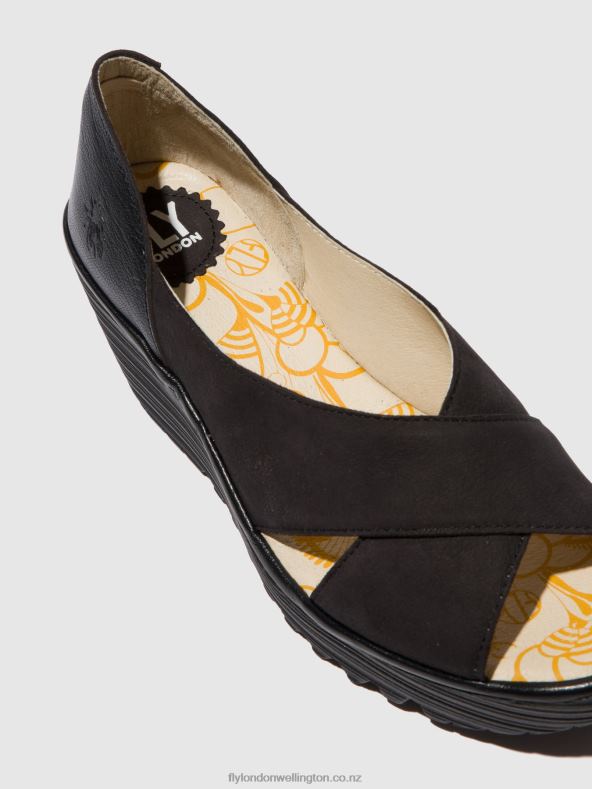 Women Fly London CUPIDO/MOUSSE BLACK Open Toe Sandals YOMA307 0B6X4597
