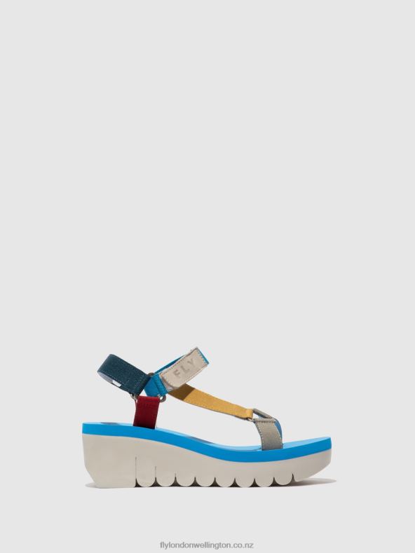 Women Fly London CUPIDO MULTI (AZURE) Velcro Sandals YEFA726 0B6X4598