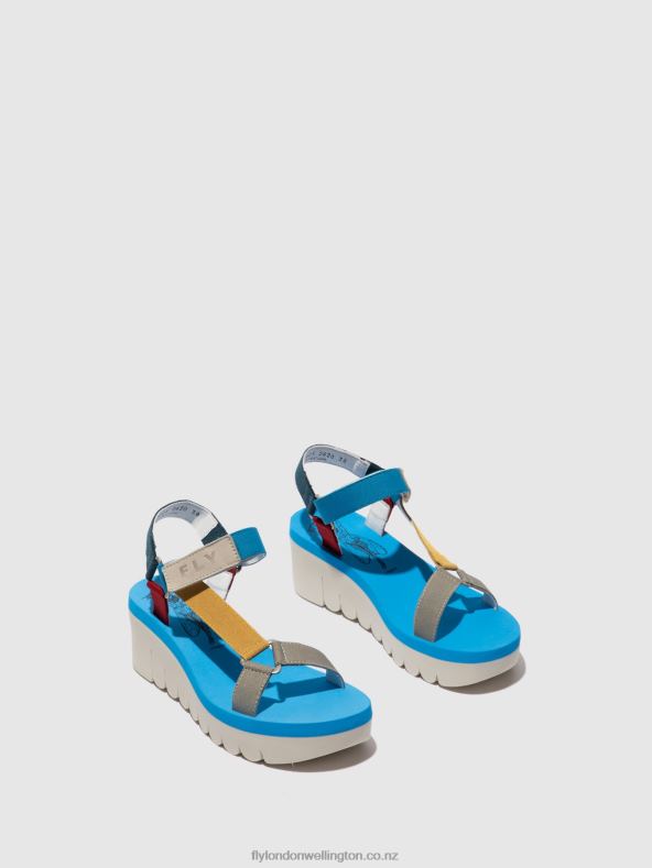 Women Fly London CUPIDO MULTI (AZURE) Velcro Sandals YEFA726 0B6X4598