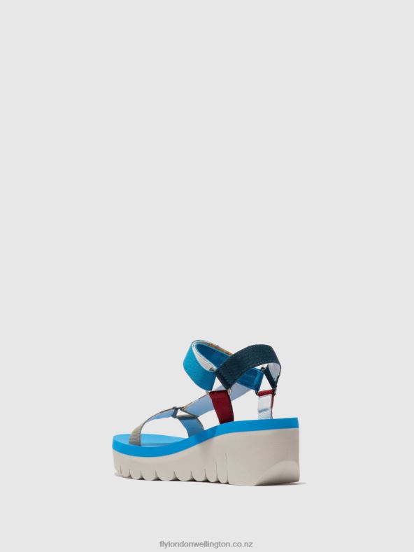 Women Fly London CUPIDO MULTI (AZURE) Velcro Sandals YEFA726 0B6X4598