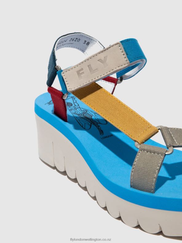 Women Fly London CUPIDO MULTI (AZURE) Velcro Sandals YEFA726 0B6X4598