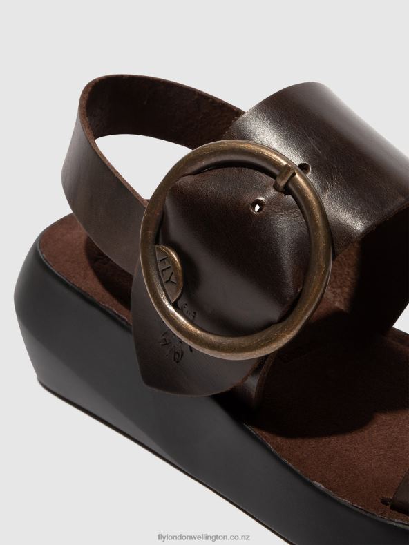 Women Fly London DARK BROWN Sling-Back Sandals BANI739 0B6X4468