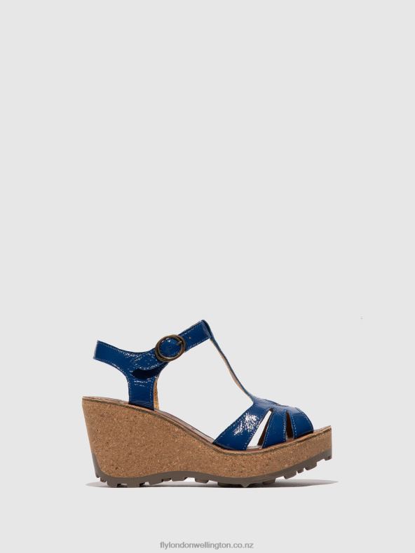 Women Fly London GOLD BLUE T-Strap Sandals 0B6X4522
