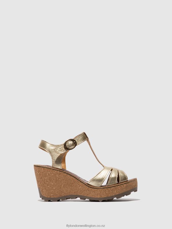Women Fly London GOLD T-Strap Sandals 0B6X4524