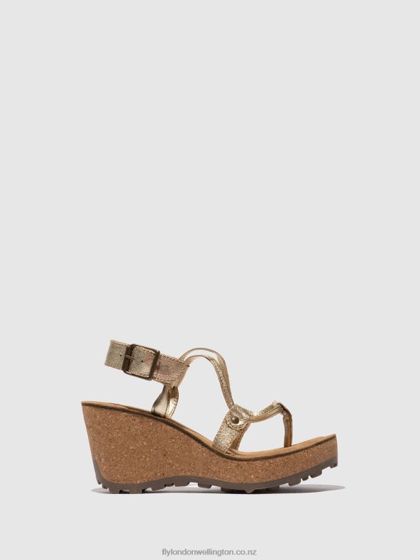 Women Fly London GOLD T-Strap Sandals GOSH 0B6X4521
