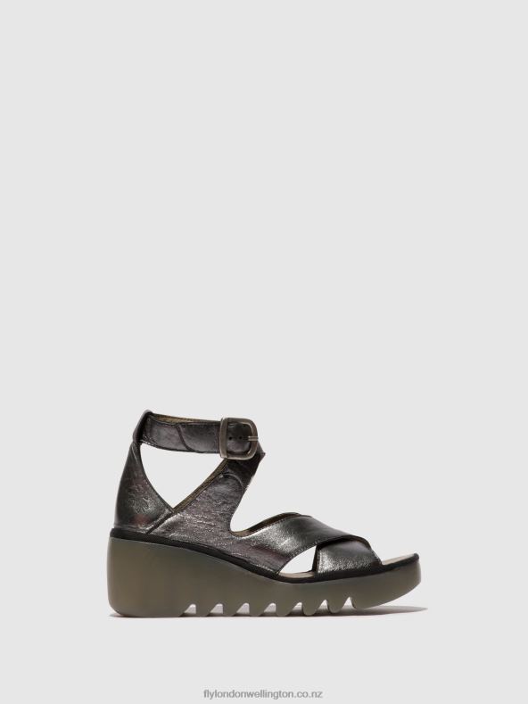 Women Fly London GRAPHITE Buckle Sandals BYRE410 0B6X4503