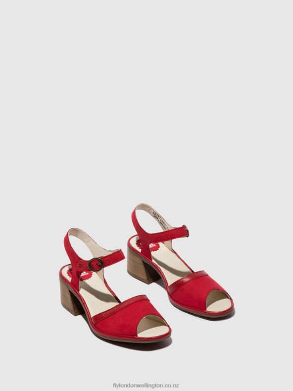 Women Fly London LIPSTICK RED Ankle Strap Sandals LEAR374 0B6X4570