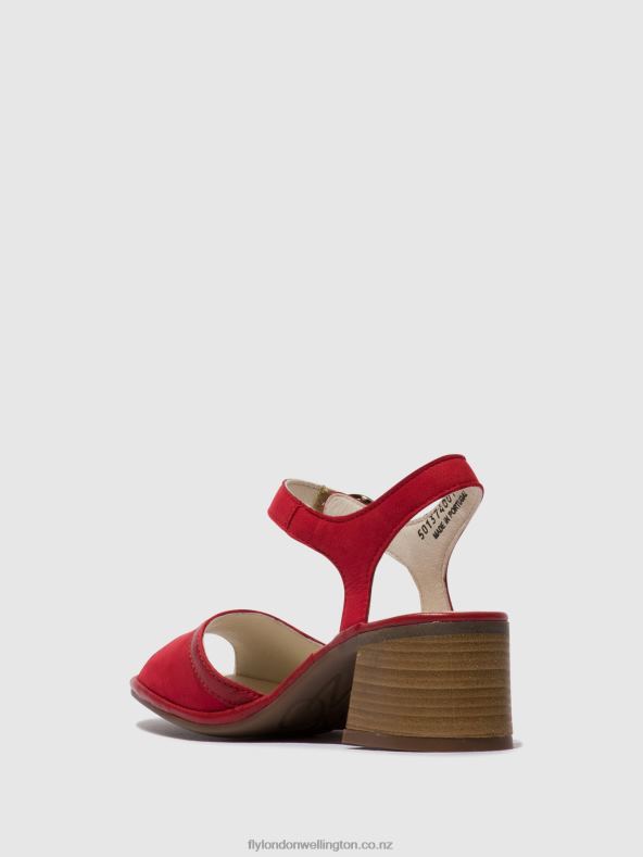 Women Fly London LIPSTICK RED Ankle Strap Sandals LEAR374 0B6X4570