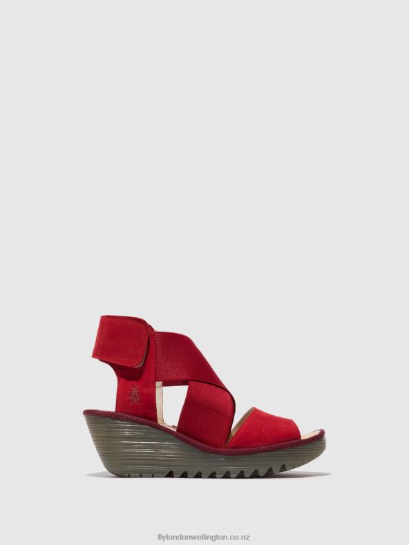 Women Fly London LIPSTICK RED Crossover Sandals YUBA385 0B6X4486