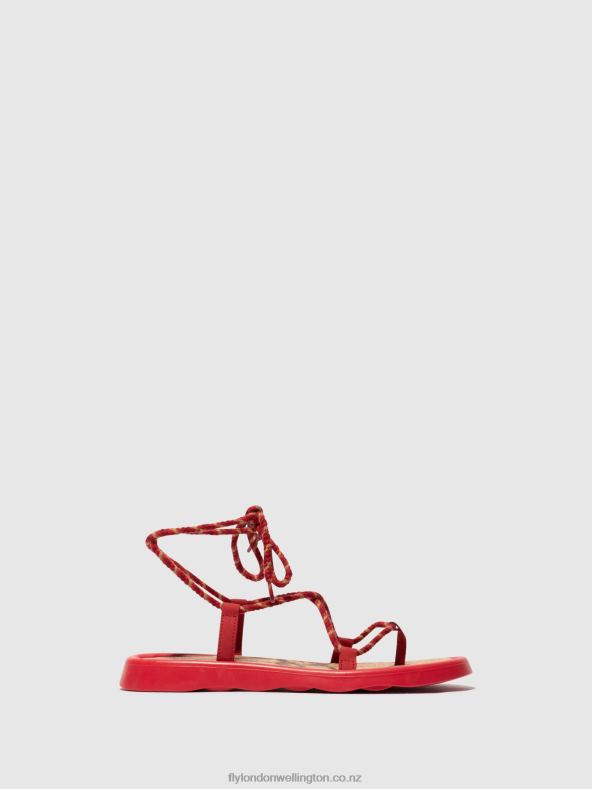Women Fly London LIPSTICK RED Lace-up Sandals TACE874 0B6X4553