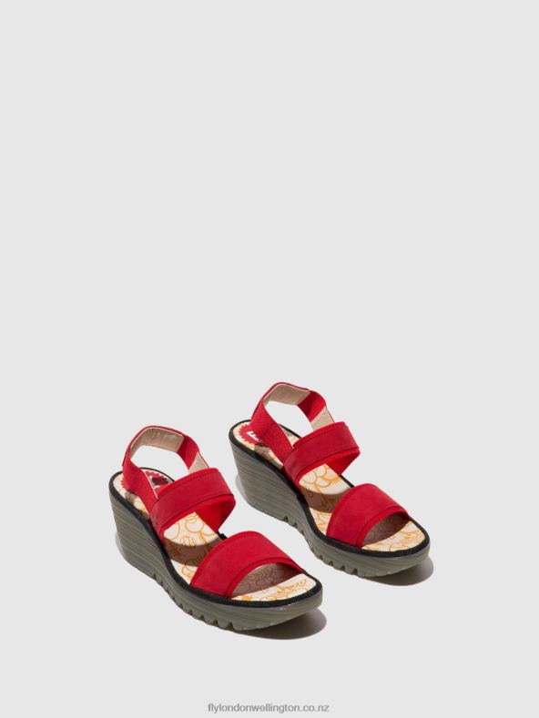 Women Fly London LIPSTICK RED Sling-Back Sandals YACO416 0B6X4436