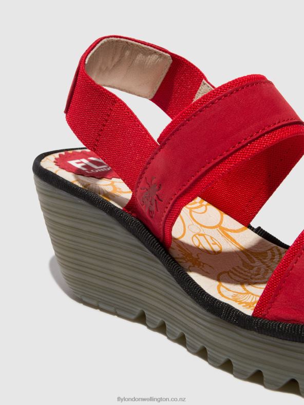 Women Fly London LIPSTICK RED Sling-Back Sandals YACO416 0B6X4436