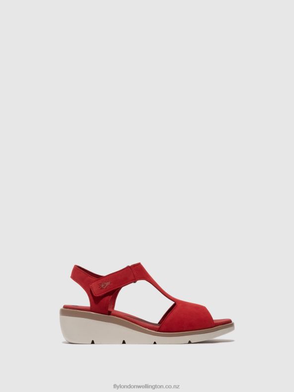 Women Fly London LIPSTICK RED T-Strap Sandals NOVA932 0B6X4403