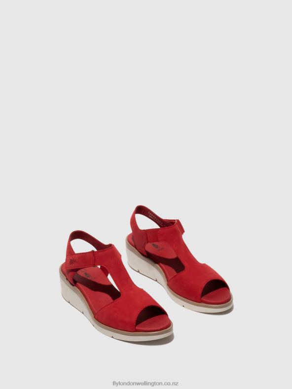 Women Fly London LIPSTICK RED T-Strap Sandals NOVA932 0B6X4403