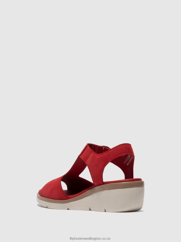 Women Fly London LIPSTICK RED T-Strap Sandals NOVA932 0B6X4403