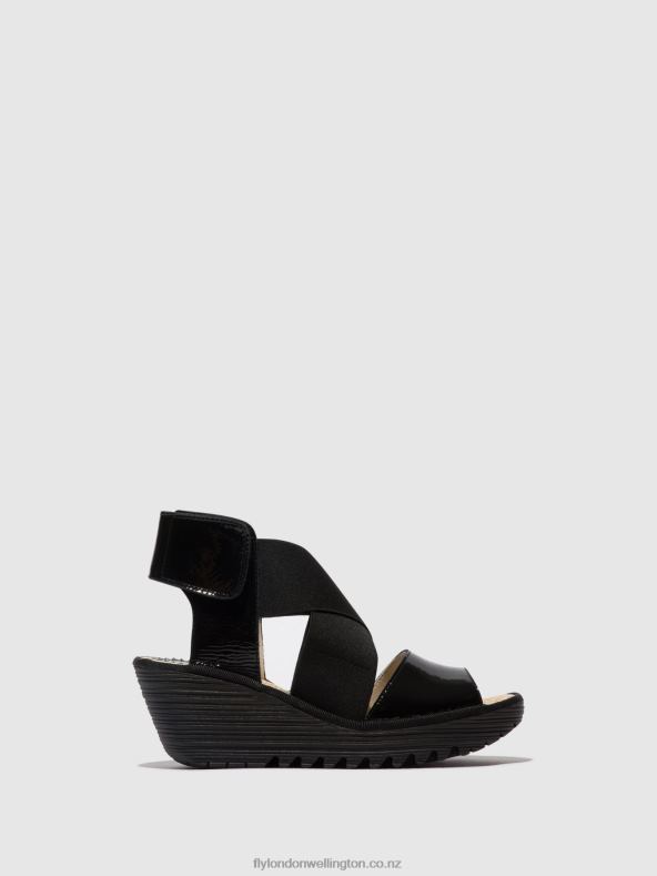 Women Fly London LUXOR BLACK Crossover Sandals YUBA385 0B6X4390