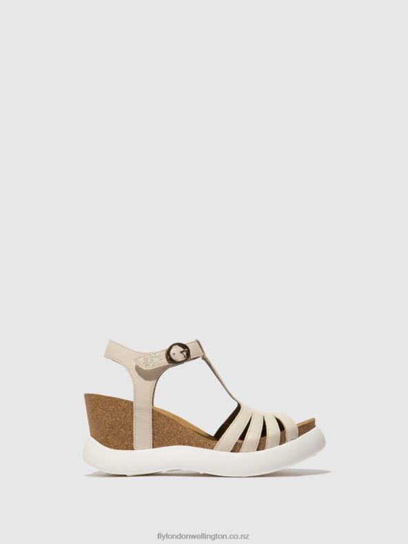Women Fly London OFFWHITE T-Strap Sandals GAIT959 0B6X4409