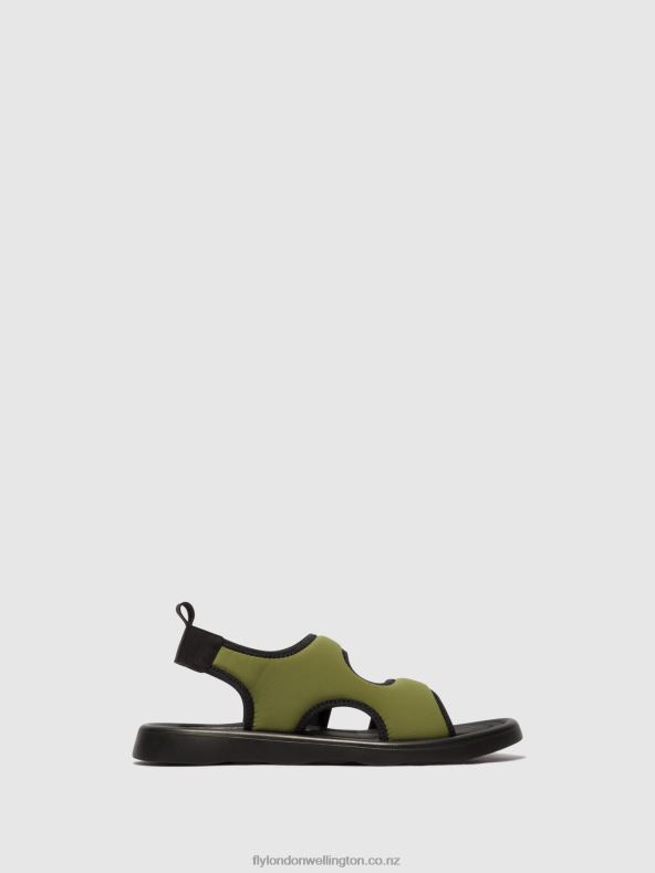 Women Fly London OLIVE/BLACK Sling-Back Sandals TREQ930 0B6X4451