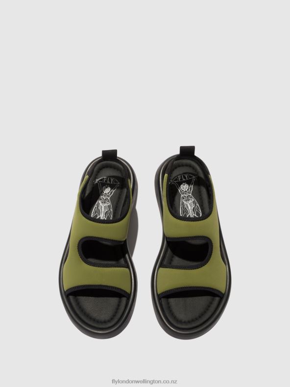 Women Fly London OLIVE/BLACK Sling-Back Sandals TREQ930 0B6X4451