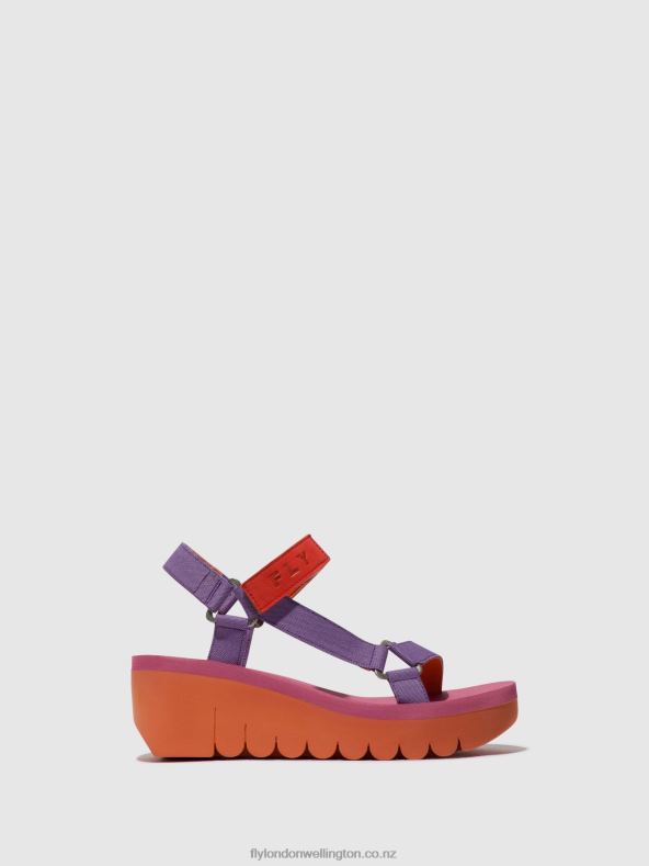 Women Fly London ORANGE/VIOLET (ROSE) Velcro Sandals YEFA726 0B6X4396