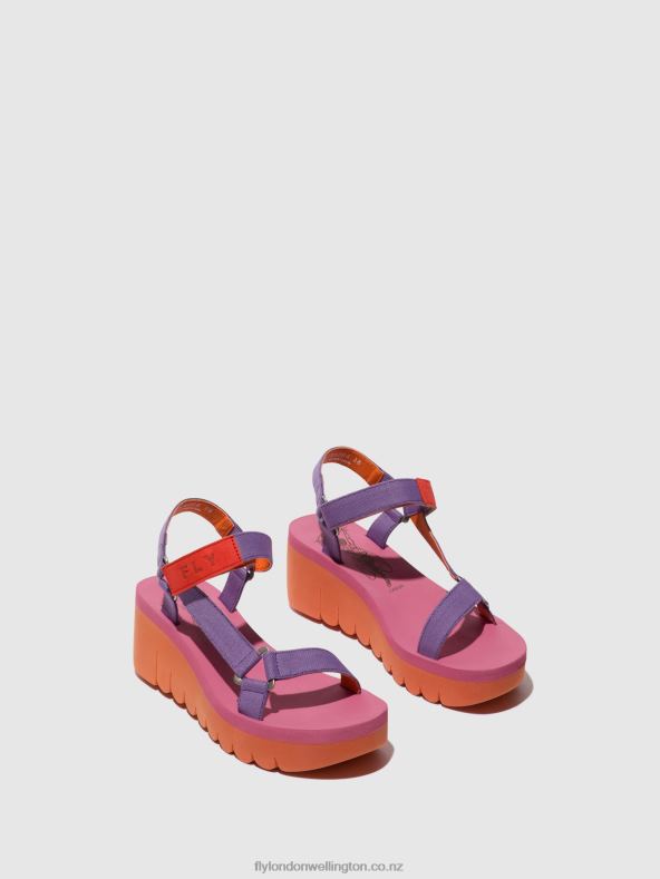 Women Fly London ORANGE/VIOLET (ROSE) Velcro Sandals YEFA726 0B6X4396