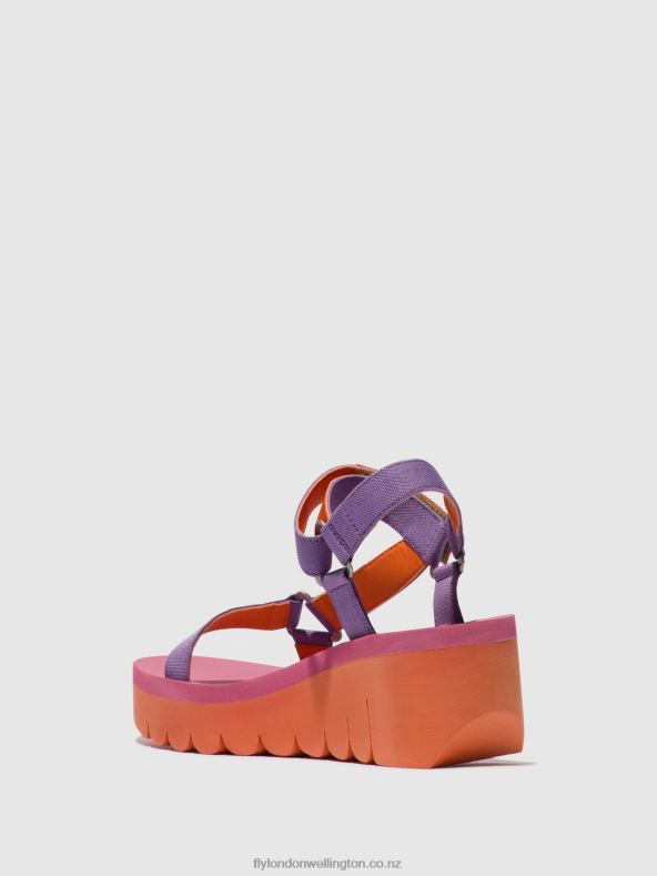 Women Fly London ORANGE/VIOLET (ROSE) Velcro Sandals YEFA726 0B6X4396