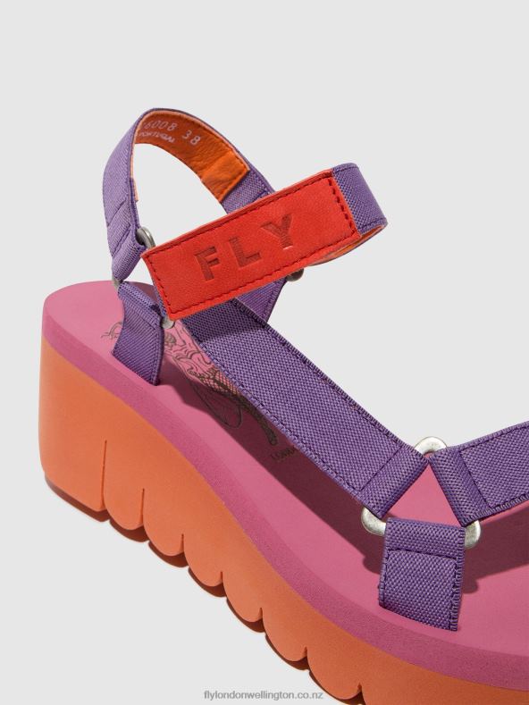 Women Fly London ORANGE/VIOLET (ROSE) Velcro Sandals YEFA726 0B6X4396