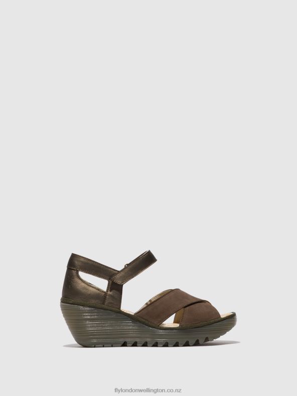 Women Fly London PEWTER Ankle Strap Sandals YENT365 0B6X4509