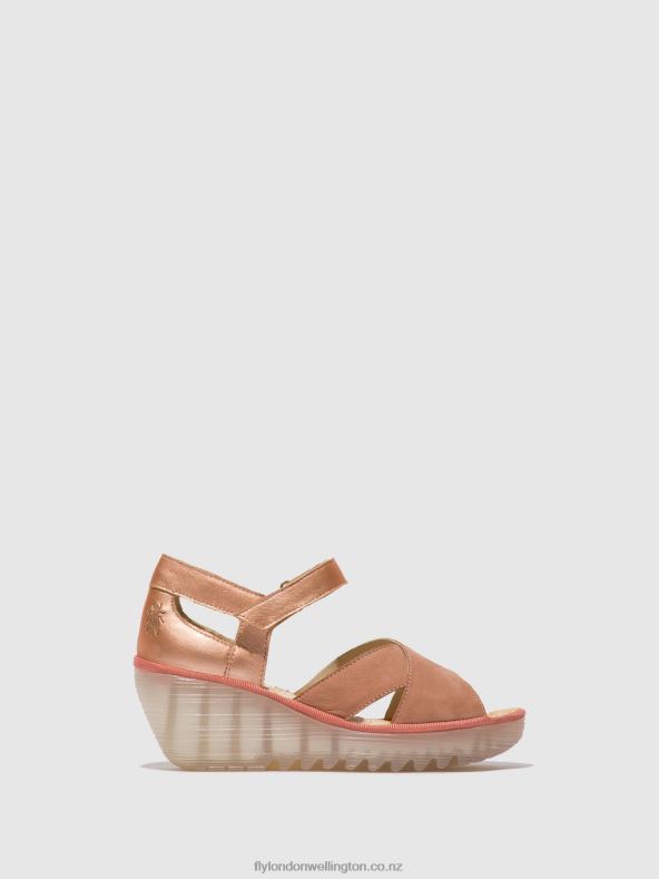 Women Fly London PINK/BLUSH GOLD Ankle Strap Sandals YENT365 0B6X4504