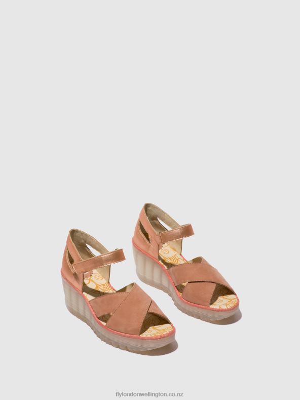 Women Fly London PINK/BLUSH GOLD Ankle Strap Sandals YENT365 0B6X4504