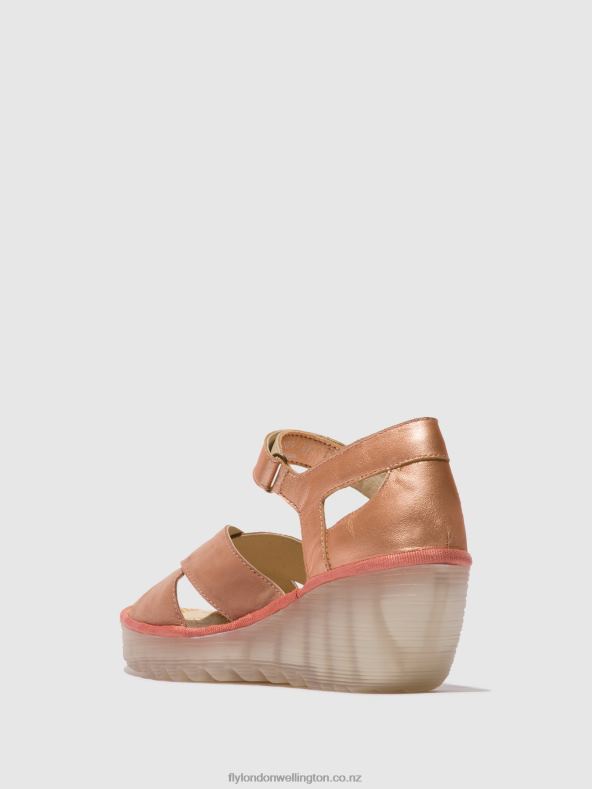 Women Fly London PINK/BLUSH GOLD Ankle Strap Sandals YENT365 0B6X4504