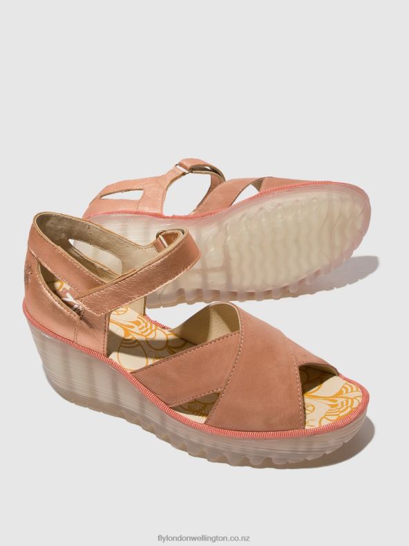 Women Fly London PINK/BLUSH GOLD Ankle Strap Sandals YENT365 0B6X4504