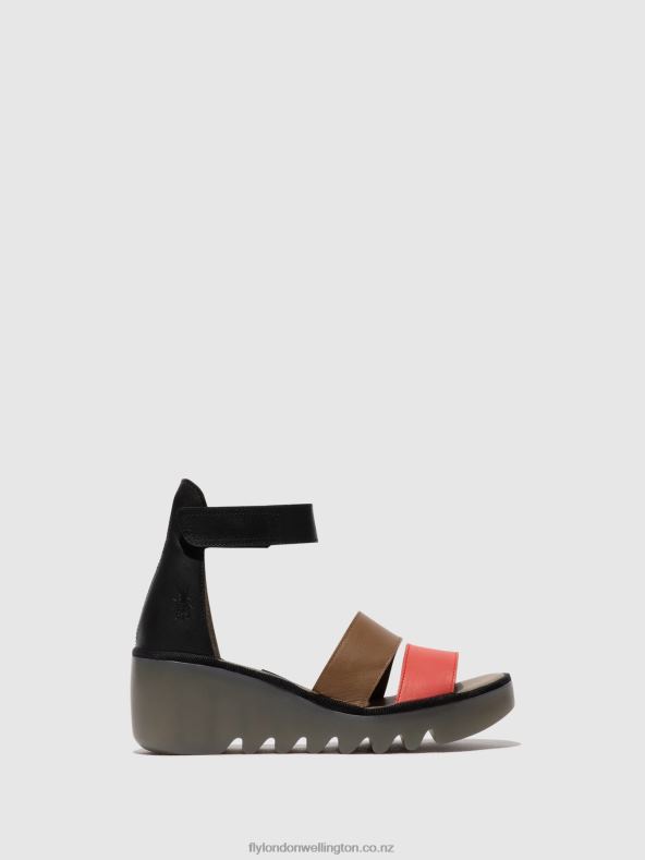 Women Fly London RASPBERRY/GROUND/BLACK Strappy Sandals BONO290 0B6X4423
