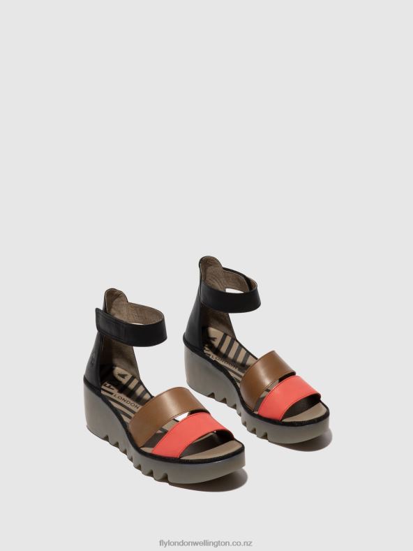 Women Fly London RASPBERRY/GROUND/BLACK Strappy Sandals BONO290 0B6X4423