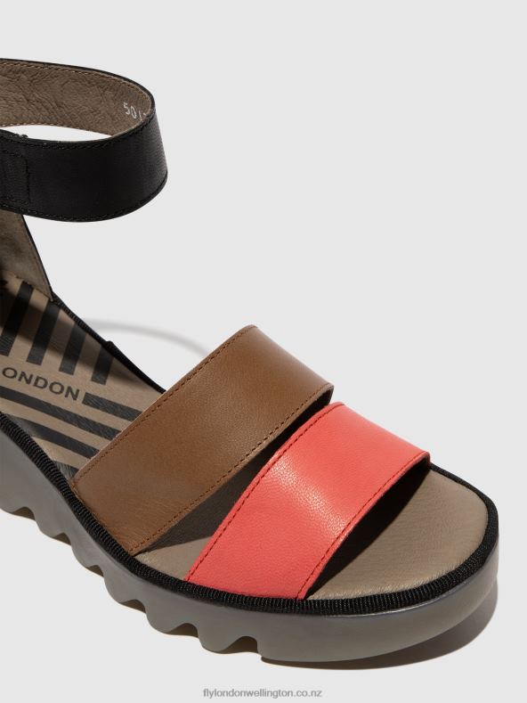 Women Fly London RASPBERRY/GROUND/BLACK Strappy Sandals BONO290 0B6X4423