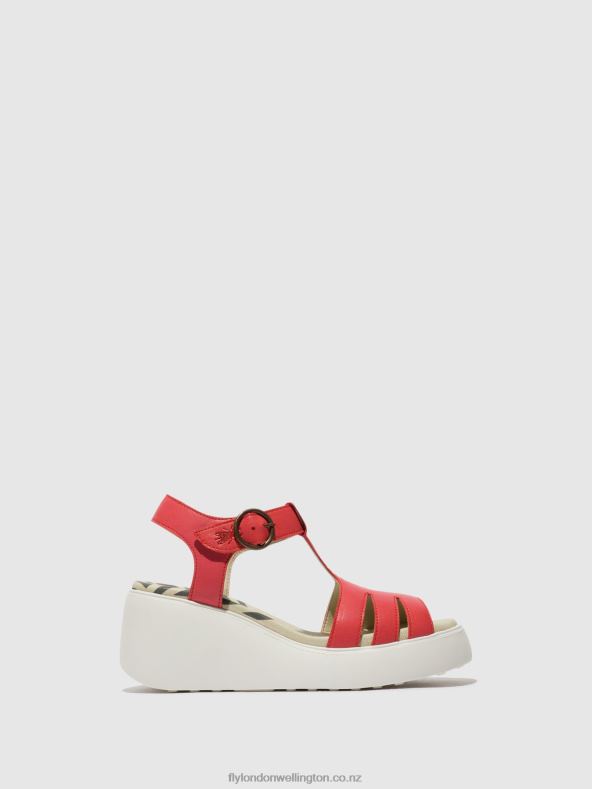 Women Fly London RASPBERRY T-Strap Sandals DUMA955 0B6X4415