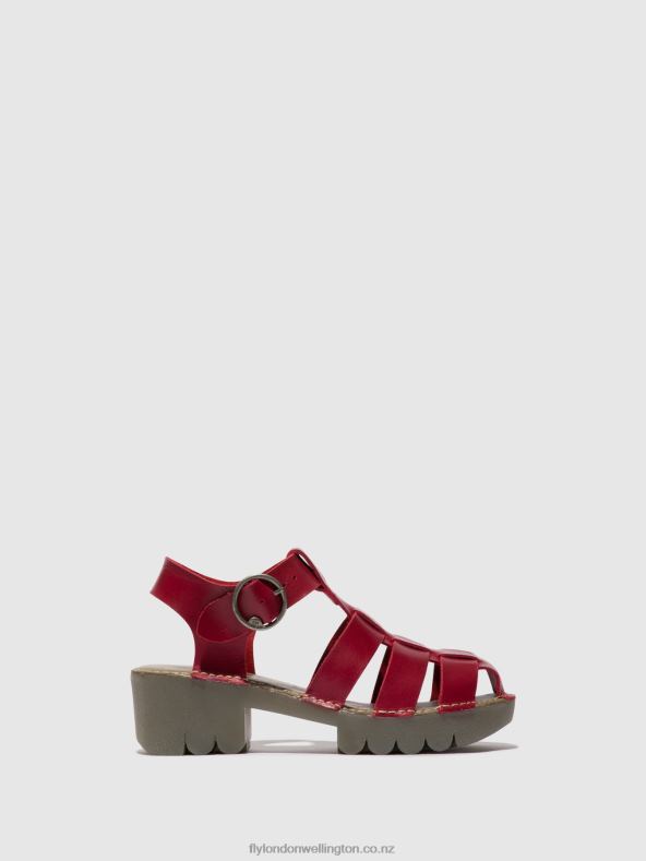 Women Fly London RED T-Strap Sandals EMME511 0B6X4416