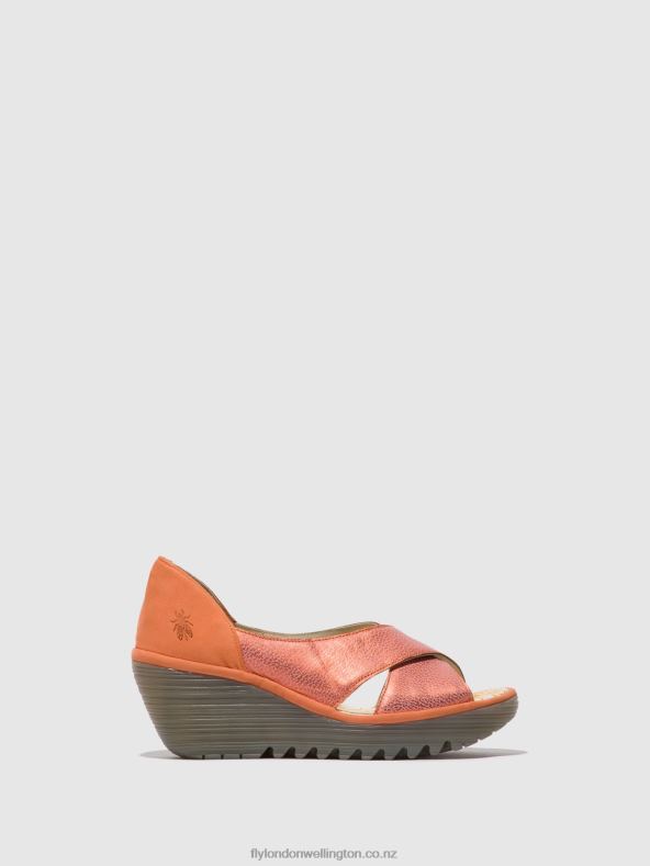 Women Fly London SALMON/PEACH Crossover Sandals YOMA307 0B6X4564