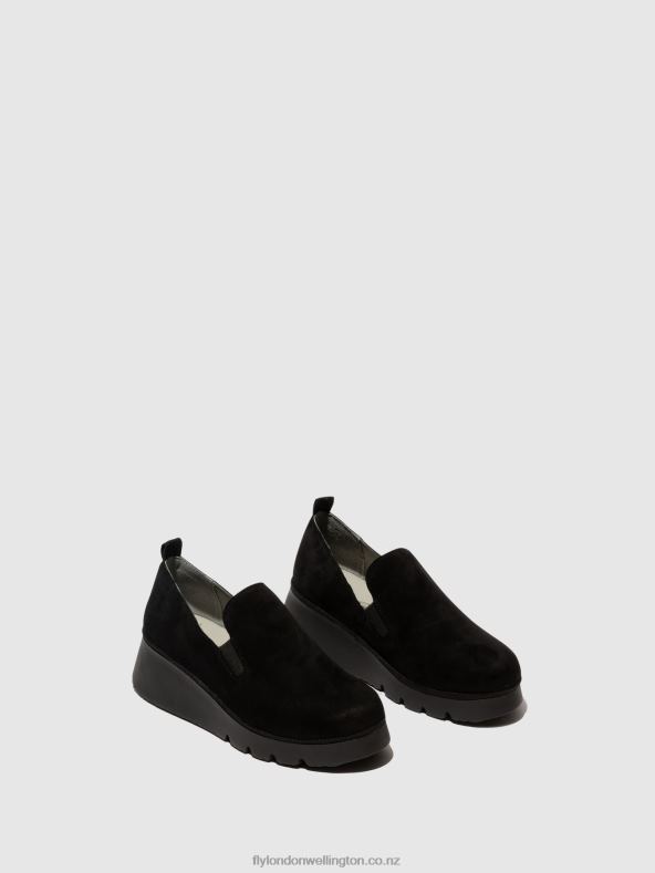 Women Fly London KID SUEDE BLACK Slip-on Shoes PECE406 0B6X4665