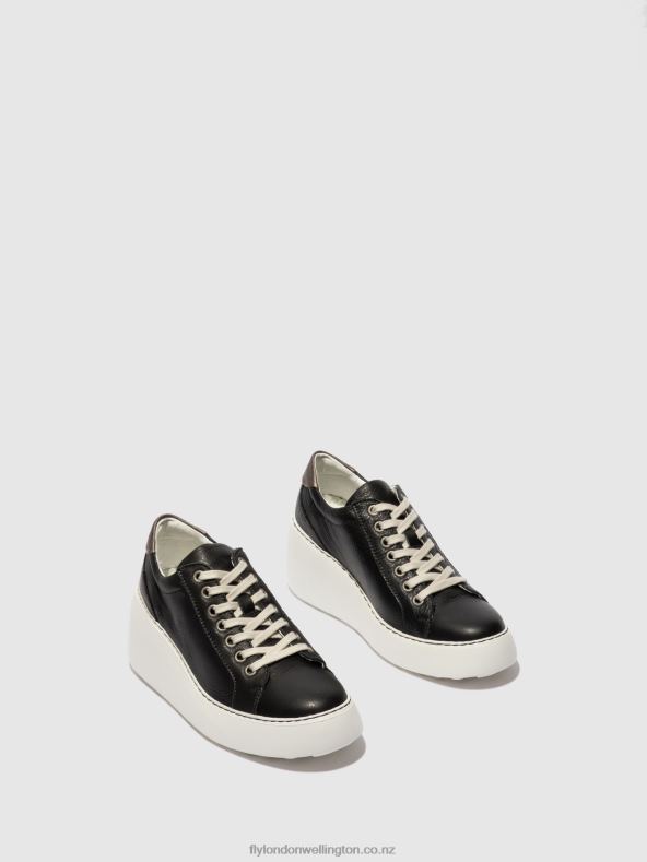 Women Fly London BLACK Lace-up Trainers DILE450 BRITO 0B6X4770