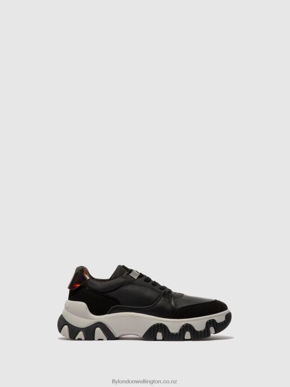 Women Fly London BLACK Lace-up Trainers FYDE644 MULTI 0B6X4774