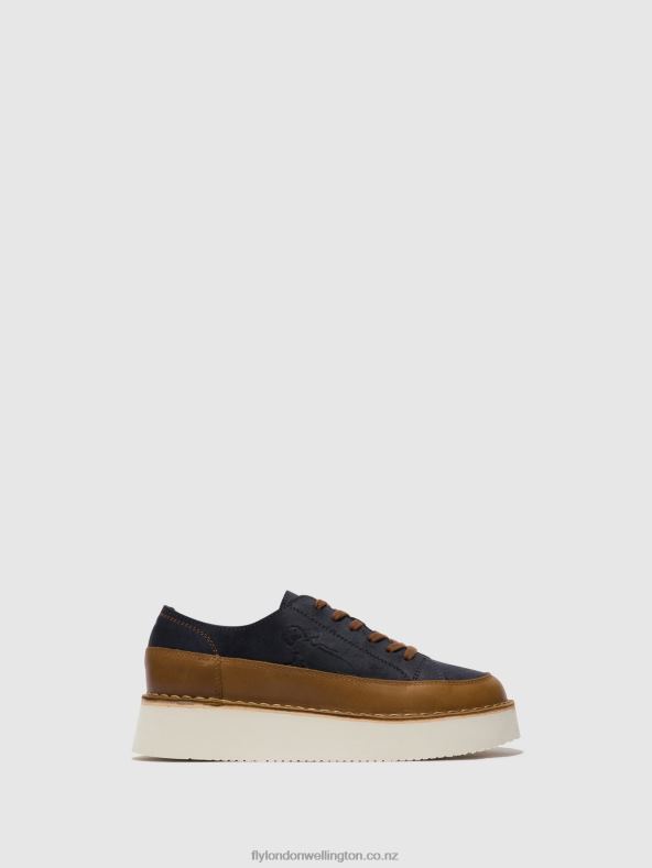 Women Fly London CAMEL/NAVY Lace-up Trainers CUDA099 0B6X4725