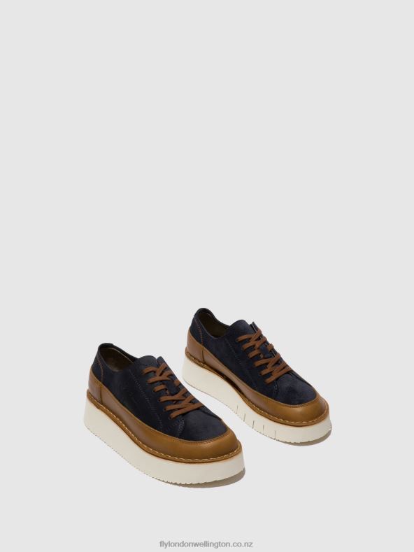 Women Fly London CAMEL/NAVY Lace-up Trainers CUDA099 0B6X4725