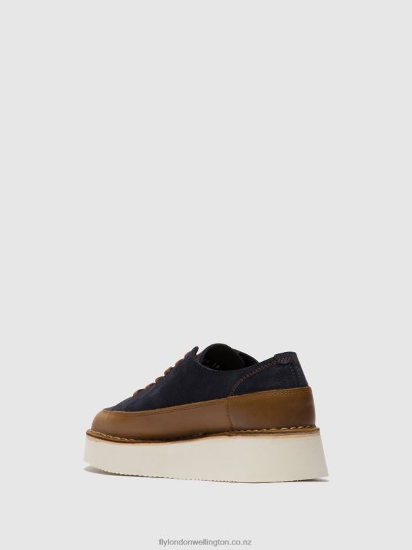 Women Fly London CAMEL/NAVY Lace-up Trainers CUDA099 0B6X4725