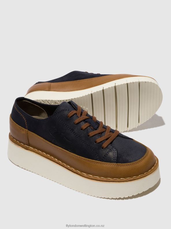 Women Fly London CAMEL/NAVY Lace-up Trainers CUDA099 0B6X4725